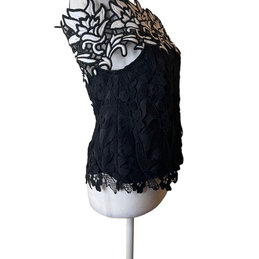 Topshop Black & White Floral Lace Cold Shoulder / Spaghetti straps  Top  Size 2 - Picture 11 of 14